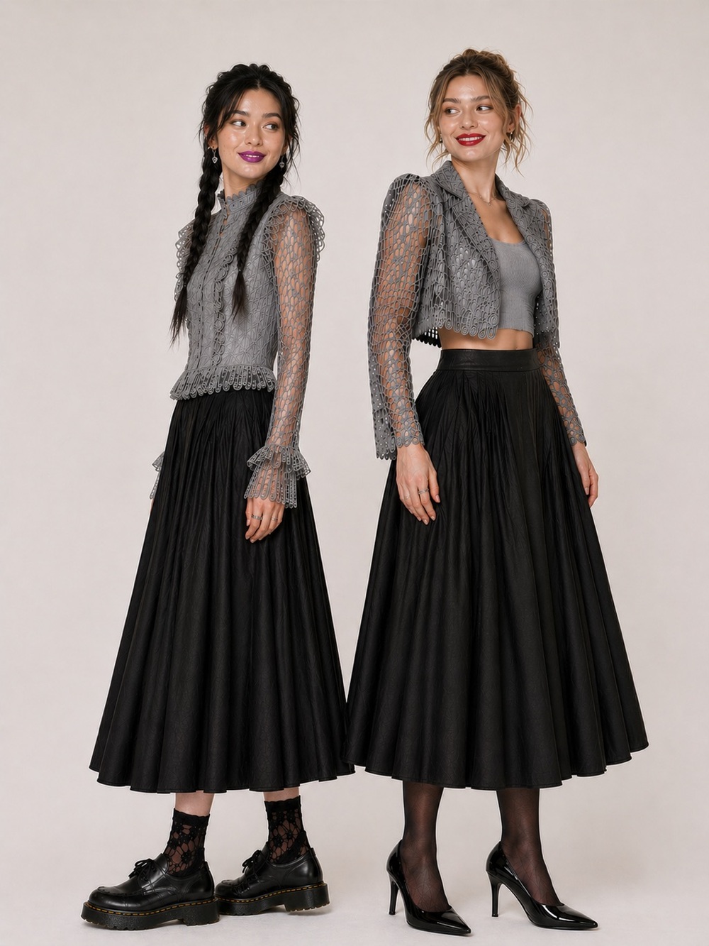 Noyius Black Pleated Maxi Skirt Womens SZ S Dark Academia Goth Minimalist Office